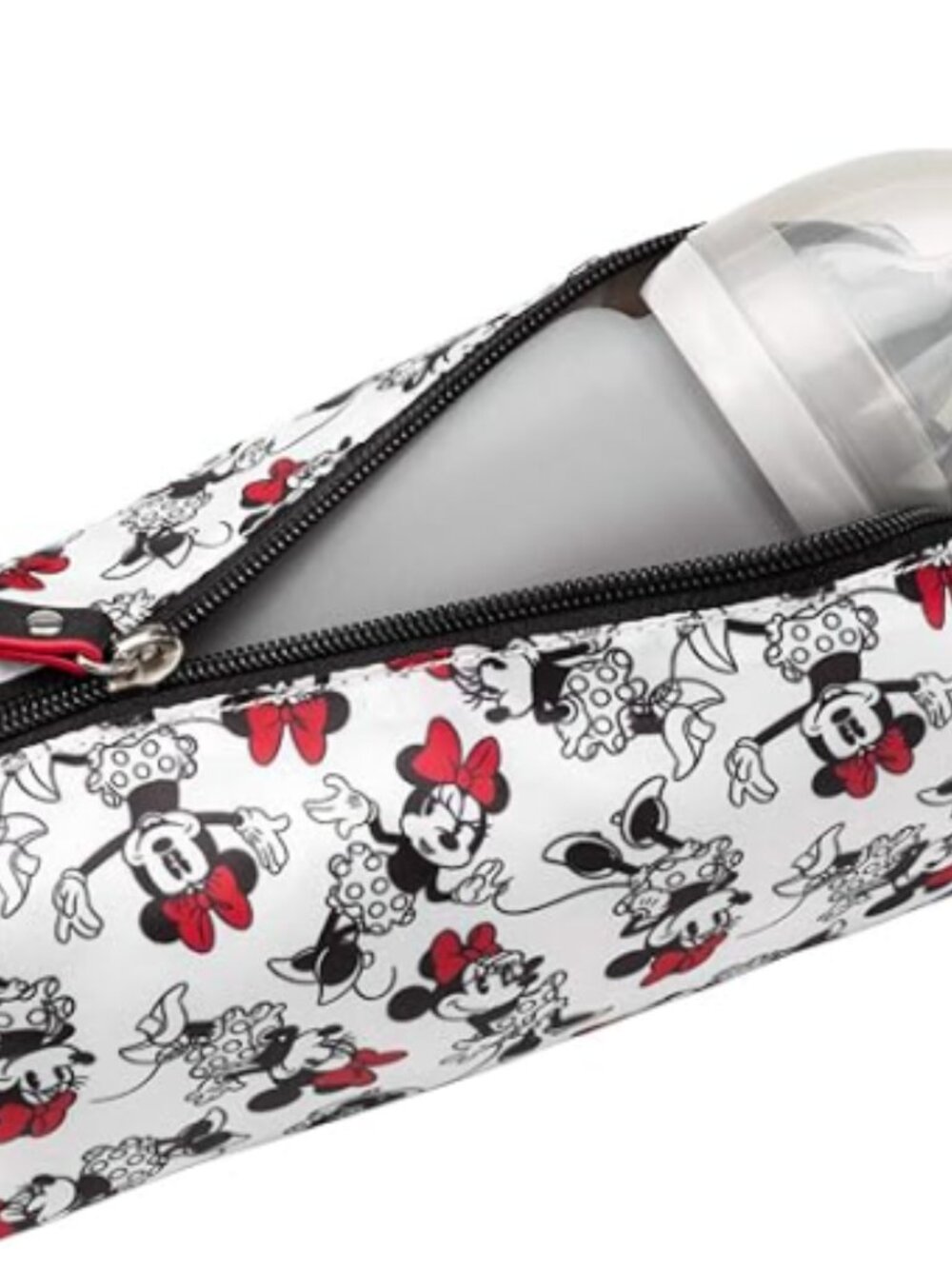 Lined Minnie Mouse themed Petunia Pickle Bottom accessories bag with clip.